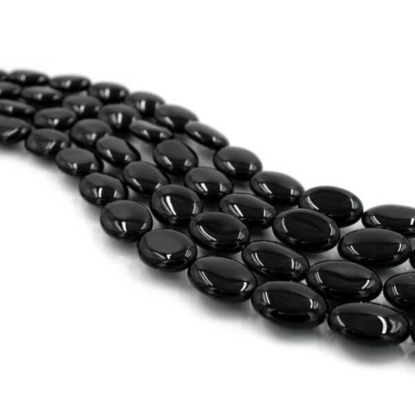 Black agate strands flat oval shape size 18x13mm