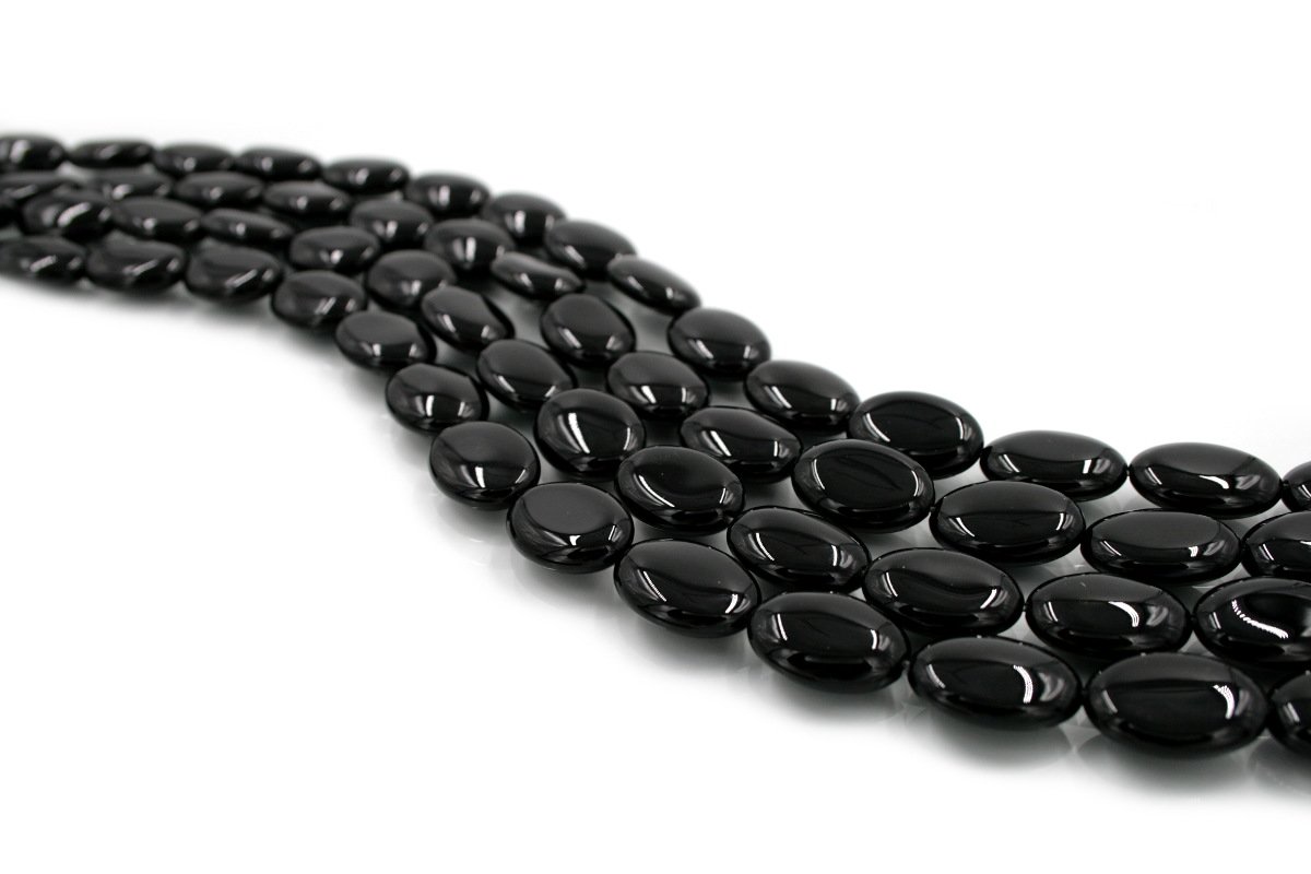 Black agate strands flat oval shape size 18x13mm