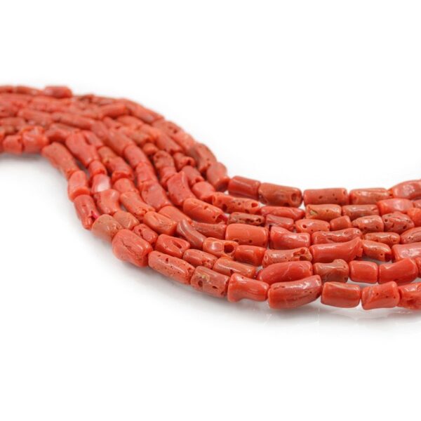 Mediterranean Coral strands irregular cylindrical shape size 6x10mm - 12x6mm