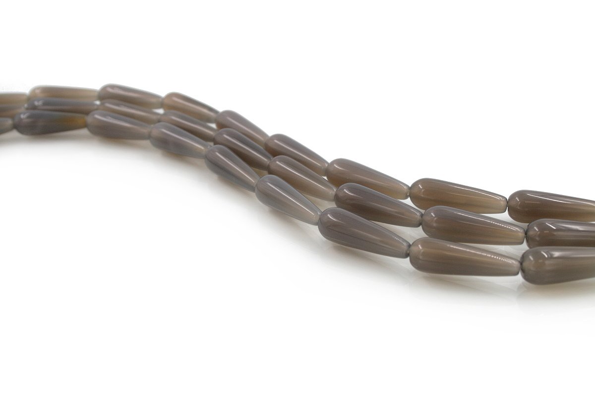 Grey Agate strands drop shape size 30x10mm - Passing Hole