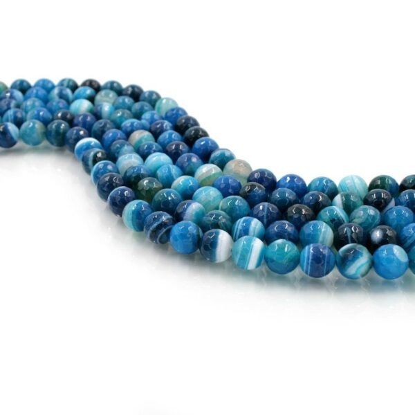Blue Striated Agate strands faceted round shape size 10mm