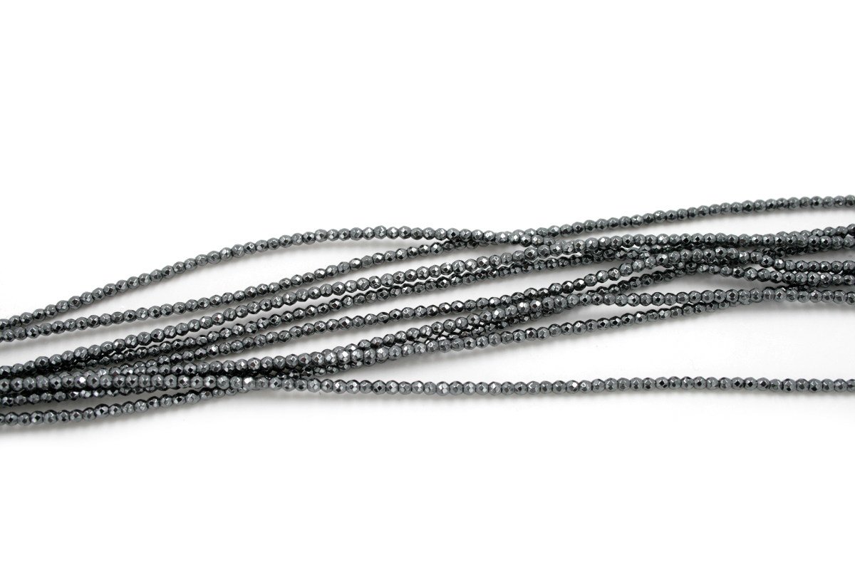 Hematite strands faceted round shape size 2mm