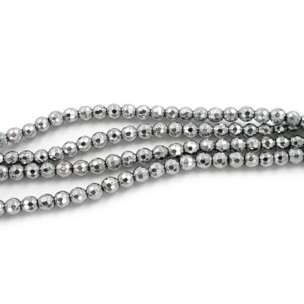 Hematite strands facetted round shape size 6mm silver color