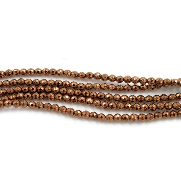 Hematite strands faceted round shape size 4mm - Copper color