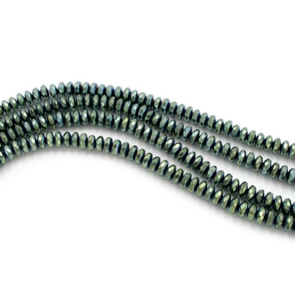 Hematite strands faceted washer shape size 6x3mm - Green color