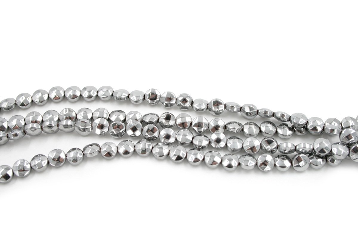 Ematite fili monete sfaccettate 6mm - Silver