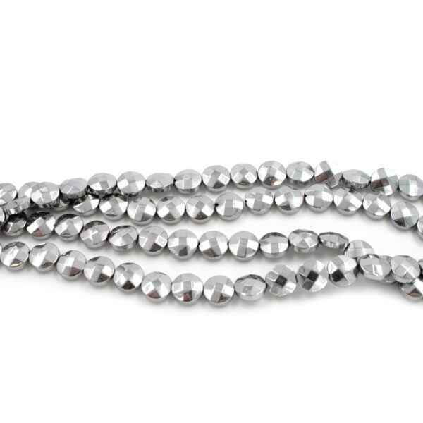 Hematite strands faceted coin shape size 8mm - Silver color