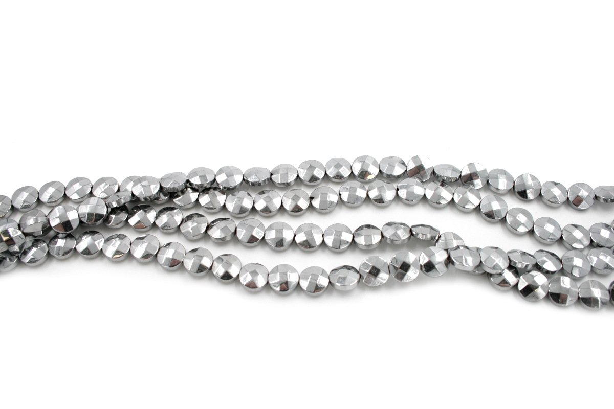 Ematite fili monete sfaccettate 10mm - Color Silver