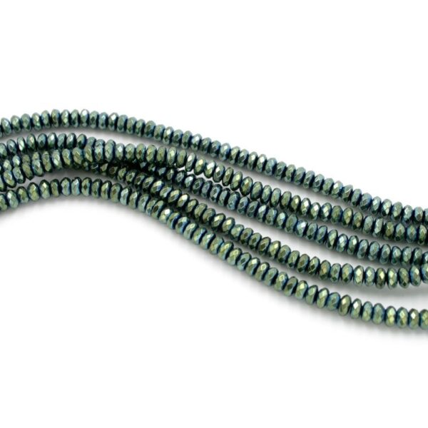 Hematite strands faceted washer shape size 4x2mm - Green color