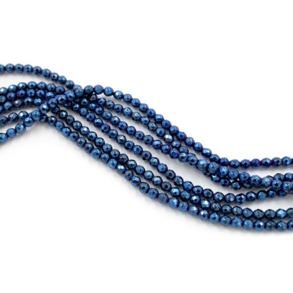 Hematite strands faceted round shape size 3mm - Blue color