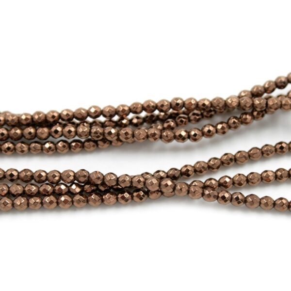Hematite strands faceted round shape size 3mm - "Cofee" color