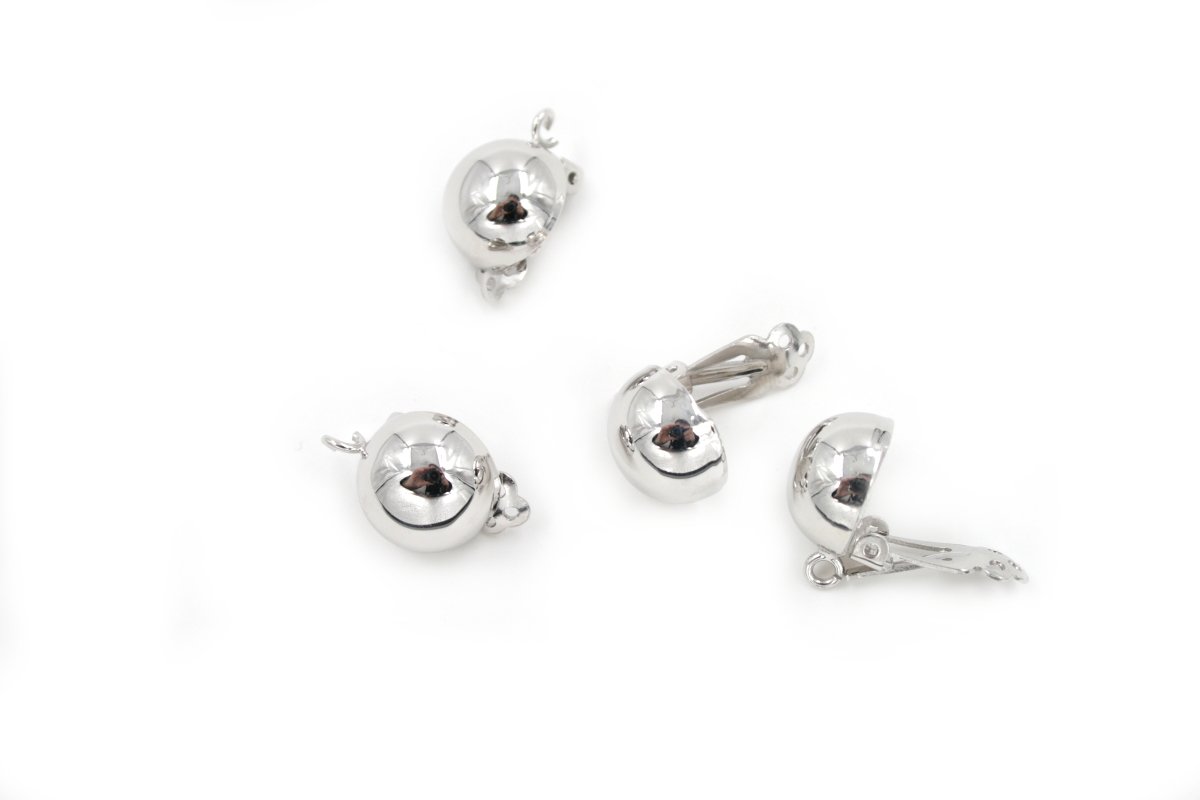 Orecchini argento clips semisfera 14mm rodiato