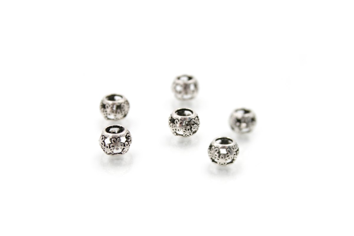 Sterling silver spacer perforated barrel shape size 8x6mm