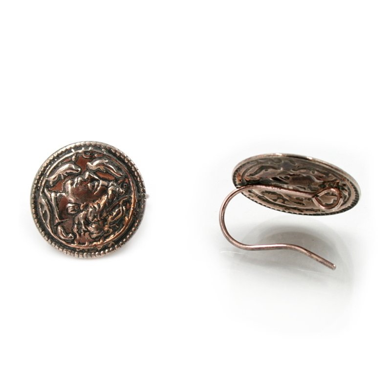 Sterling silver earrings ancient coin shape size 20mm - with Hook