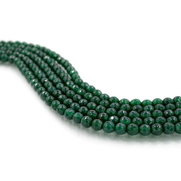 Green Agate strands faceted round shape size 14mm – Dark Color