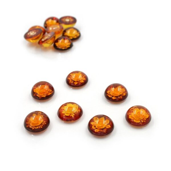 Baltic Amber engraved cabochon round shape size 16mm
