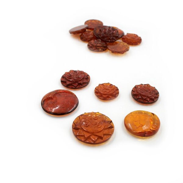 Baltic Amber engraved disk sun and moon shape