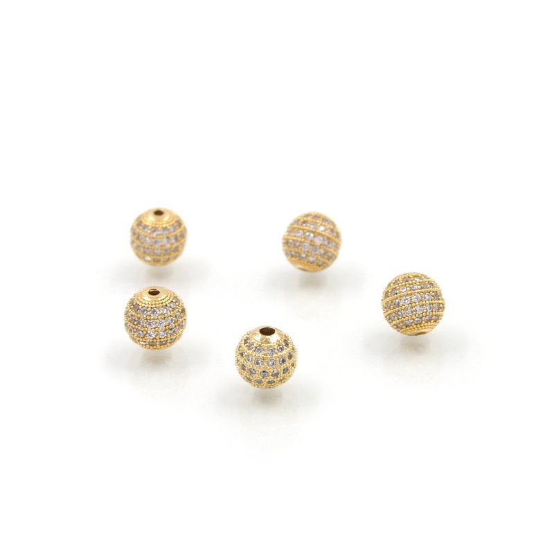 Sfere in ottone dorato pave' zirconate 10mm (Bianchi)