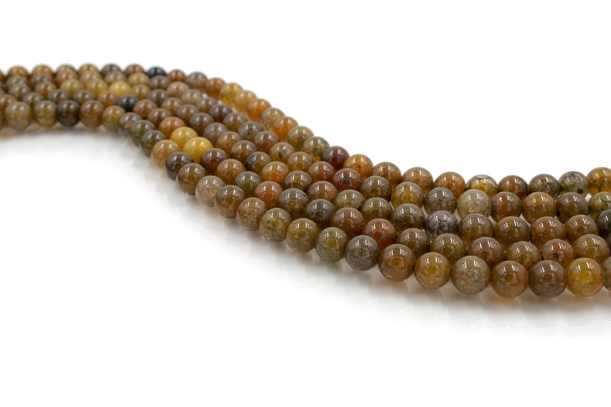 Dyed Agate strands round shape size 10mm - Cracked Yellow