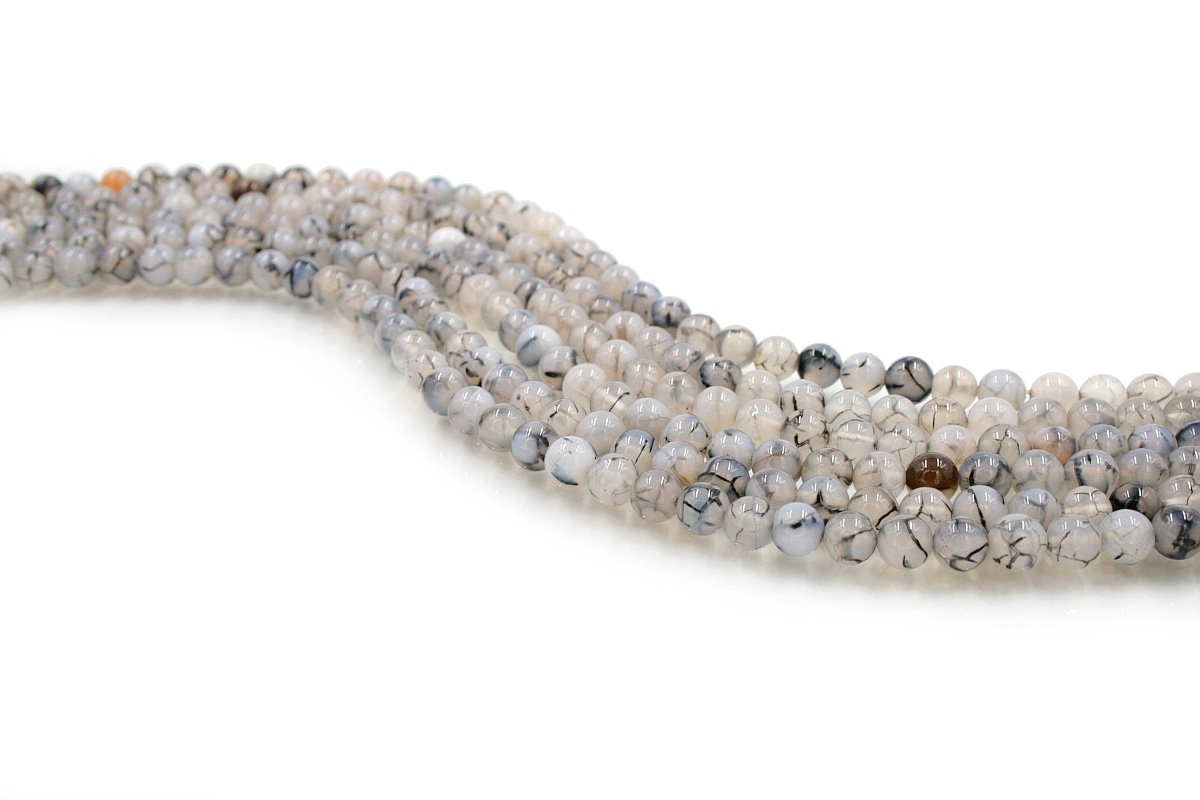 Dyed Agate strands round shape size 8mm - Cracked Grey