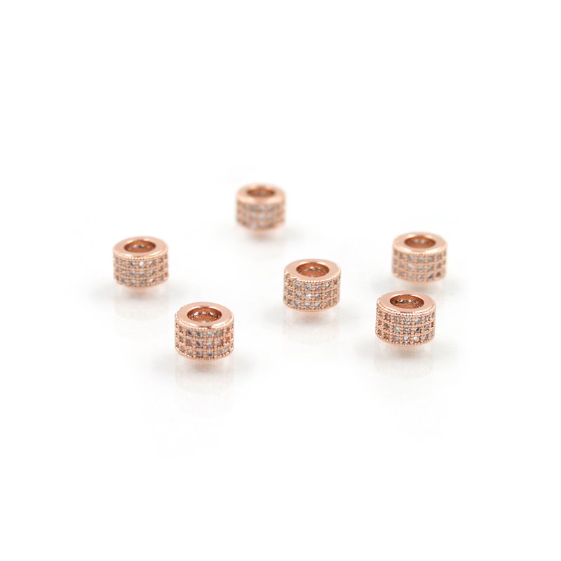 Rondelle in ottone rosato pave' zirconate 7x5mm (Bianchi)
