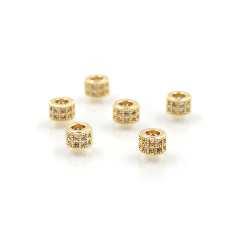 Rondelle in ottone dorato pave' zirconate 6x4mm (Bianchi)