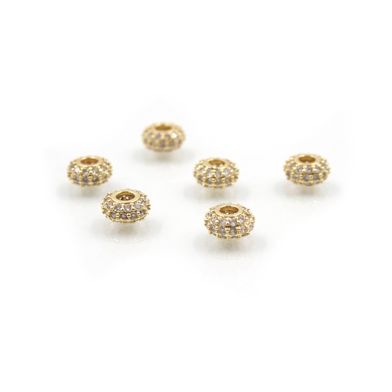 Rondelle in ottone dorato pave' zirconate 8x4mm (Bianchi)