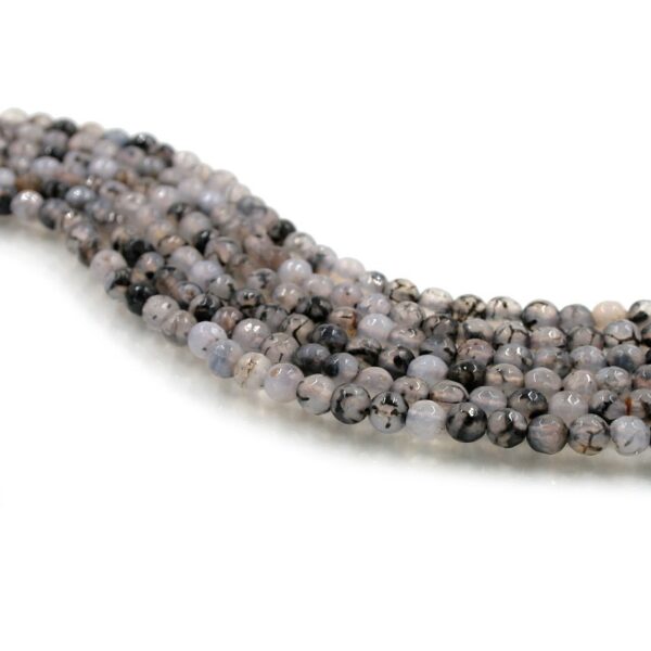 Agata tinta fili round sfaccettati 6mm - Grigio Cracked