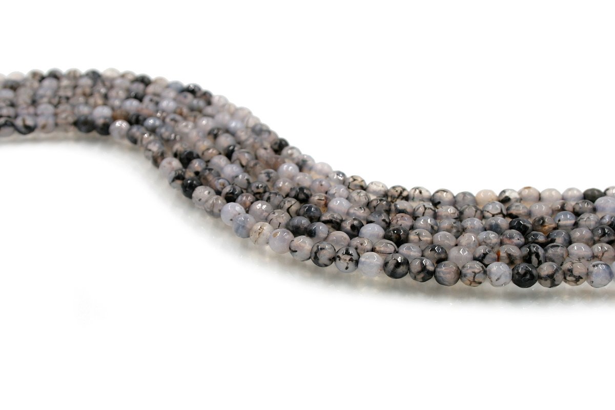Dyed Agate strands faceted round shape size 6mm - Cracked Grey