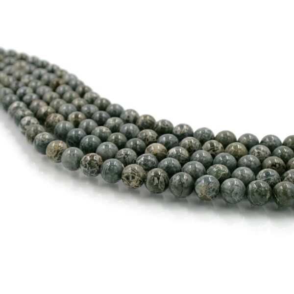 Green Brecciated Jasper strands round beads 6mm to 8mm