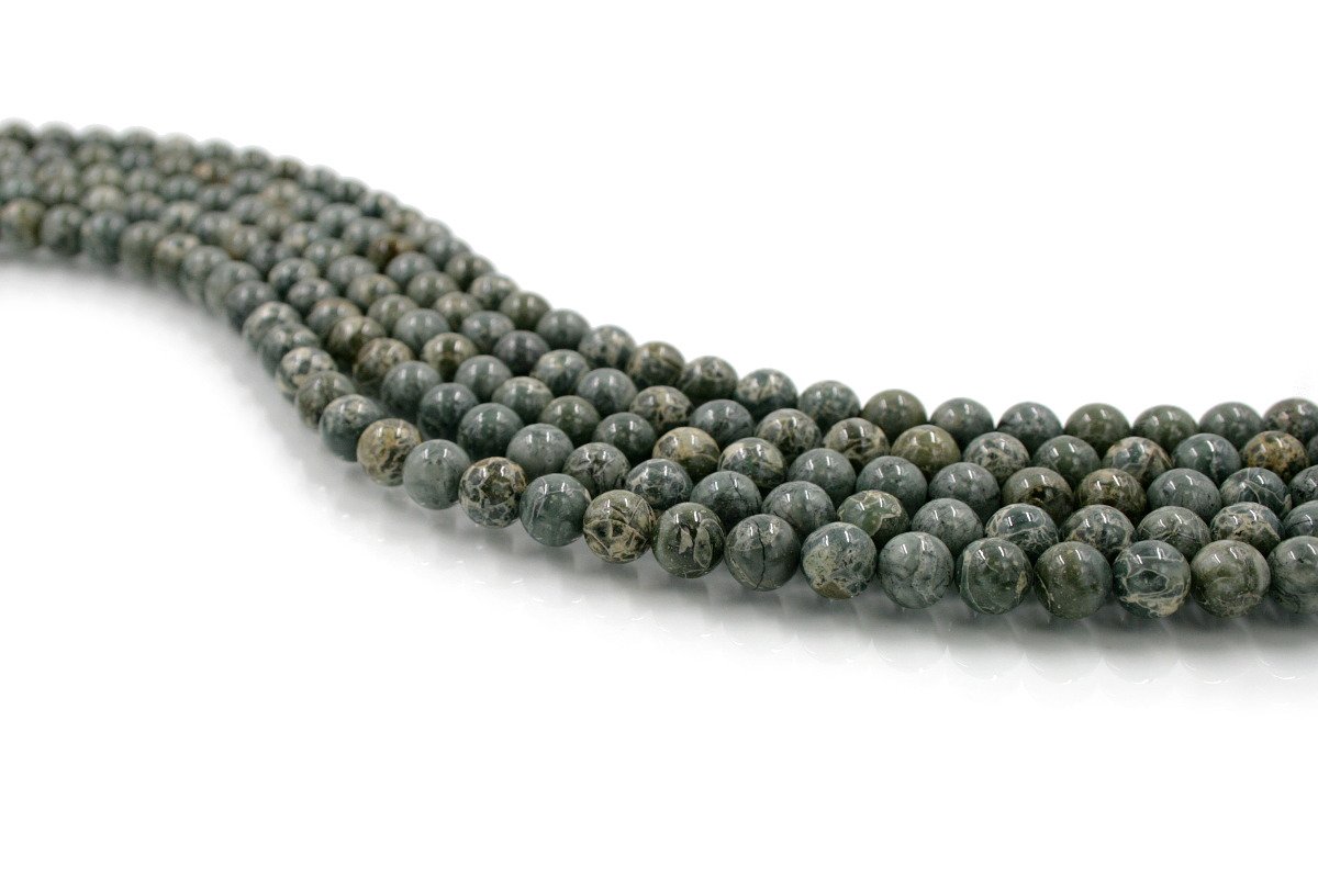 Green Brecciated Jasper strands round beads 6mm to 8mm