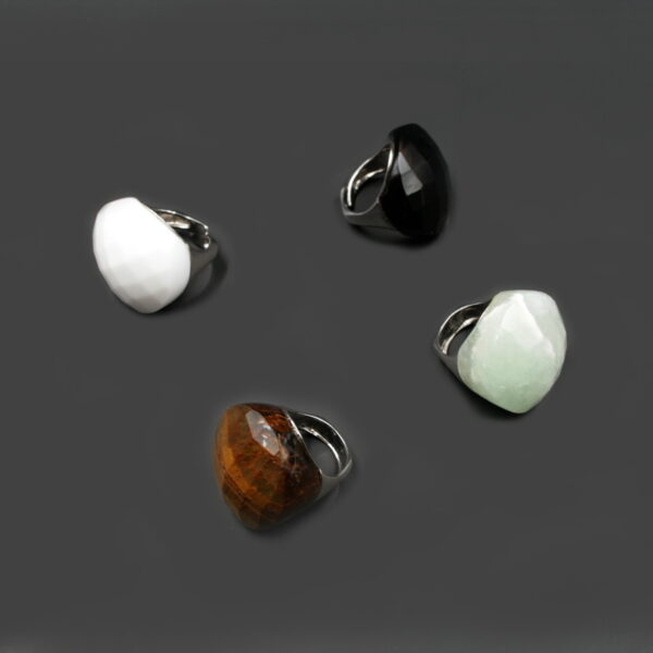 Anello argento pietra dura round sfaccettata 27mm - Vari Colori