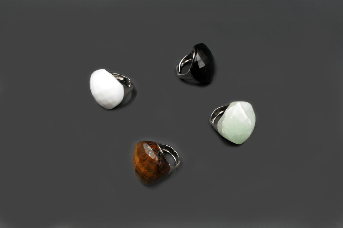 Anello argento pietra dura round sfaccettata 27mm - Vari Colori