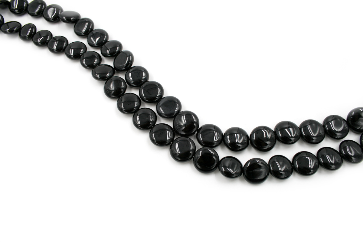 Black agate strands coin shape size 14mm