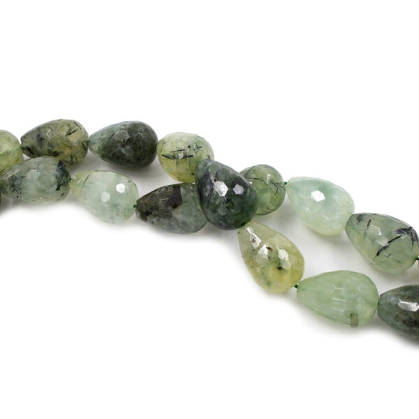 Green Tourmalinated Quartz strands faceted drop shape size 22x16mm