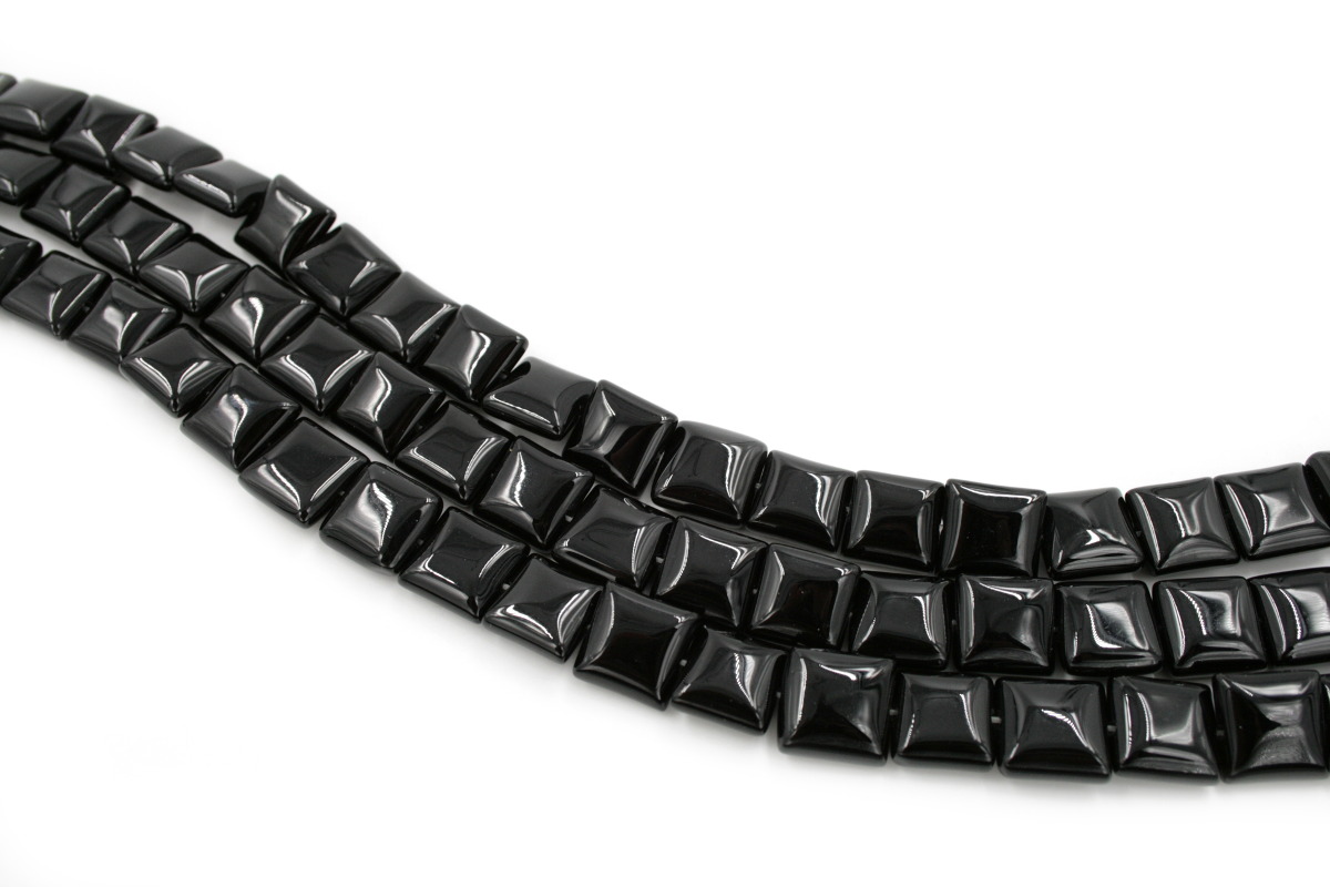 Black agate strands flat square shape size 12mm