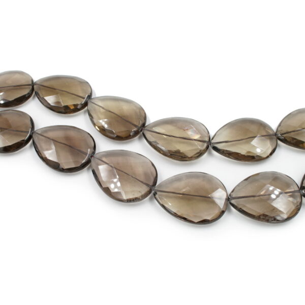 Smoky Quartz strands faceted flat drop shape size 40x30mm - Passing Hole