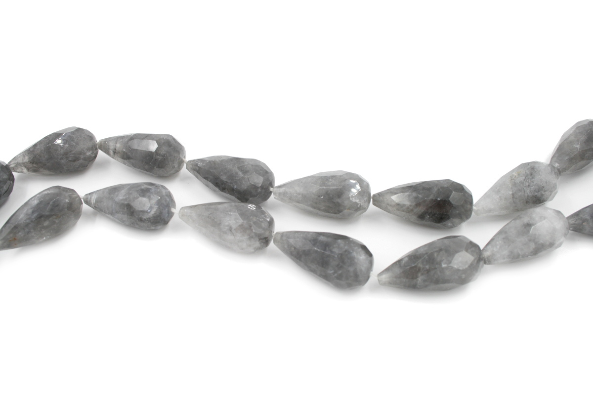 Cloudy quartz strands faceted drop shape size 40x20mm - Passing Hole