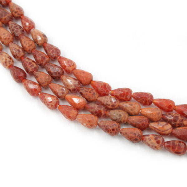Fire agate strands faceted drop shape size 12x8mm Passing Hole