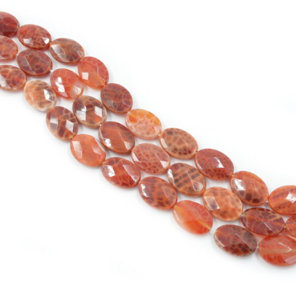 Fire agate strands faceted flat oval shape size 18x13mm