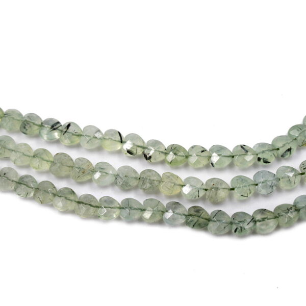Green Tourmalinated Quartz strands faceted heart shape size 8mm