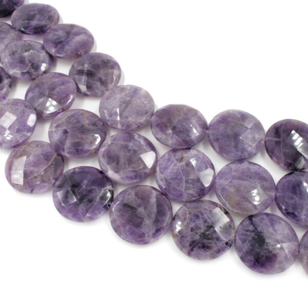 Amethyst strands faceted coin shape size 30mm