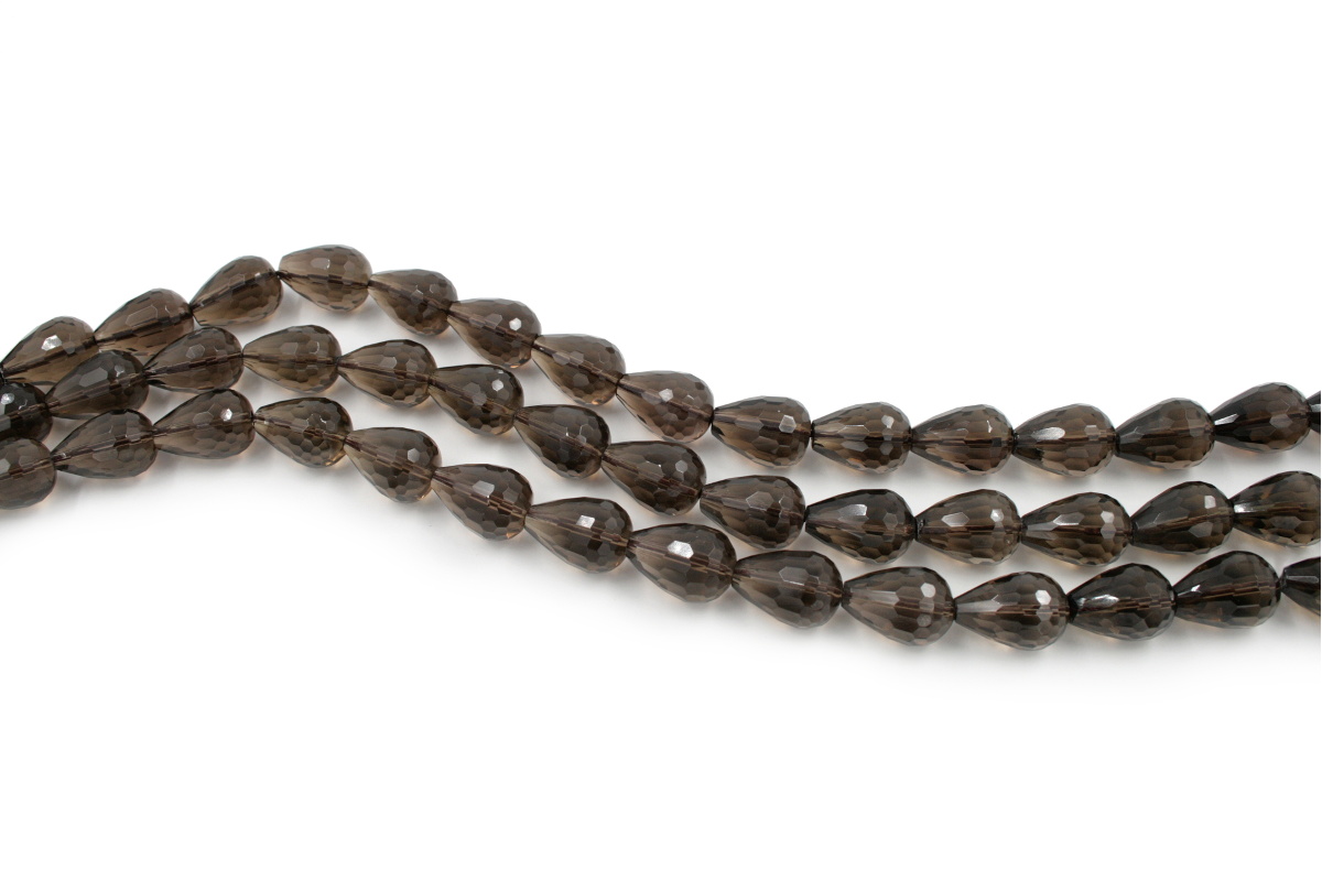 Smoky Quartz strands faceted drop shape size 18x13mm - Passing Hole