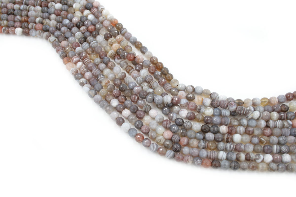 Botswana Agate strands faceted round shape size 6mm