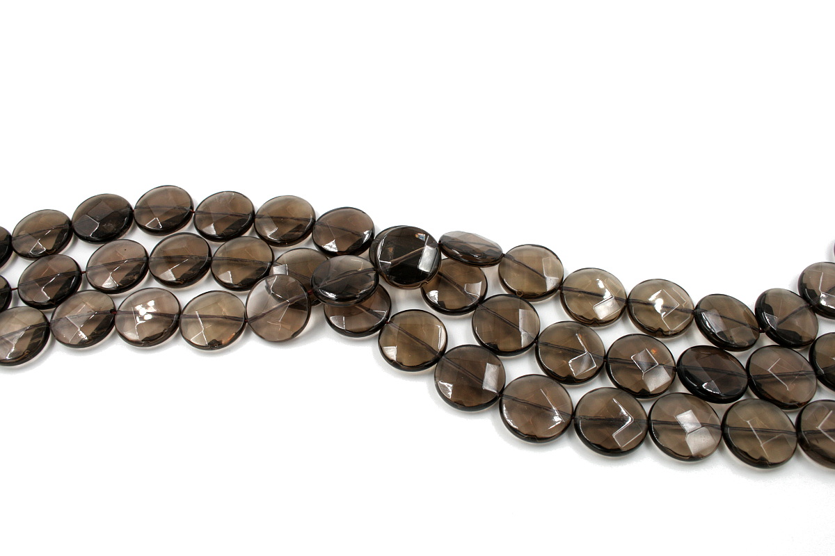 Smoky Quartz strands faceted coin shape size 20mm
