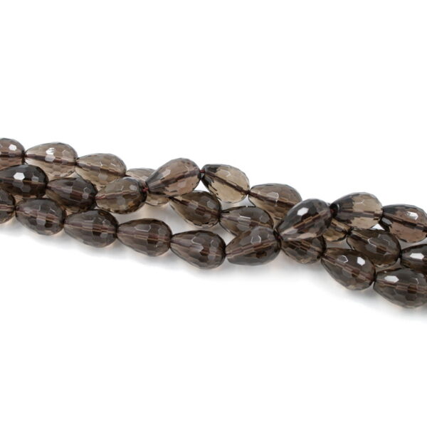 Smoky Quartz strands faceted drop shape size 14x10mm - Passing Hole
