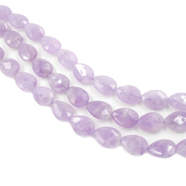 Lavender Amethyst strands faceted flat drop shape size 18x13mm