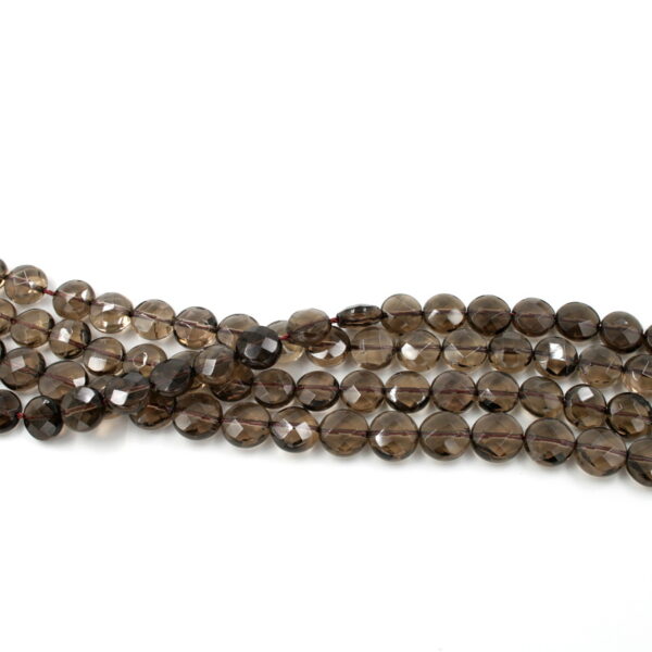 Smoky Quartz strands faceted coin shape size 14mm