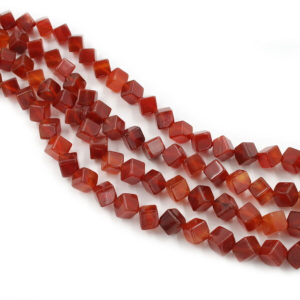 Red Agate strands dice shape size 8mm - Corner Hole