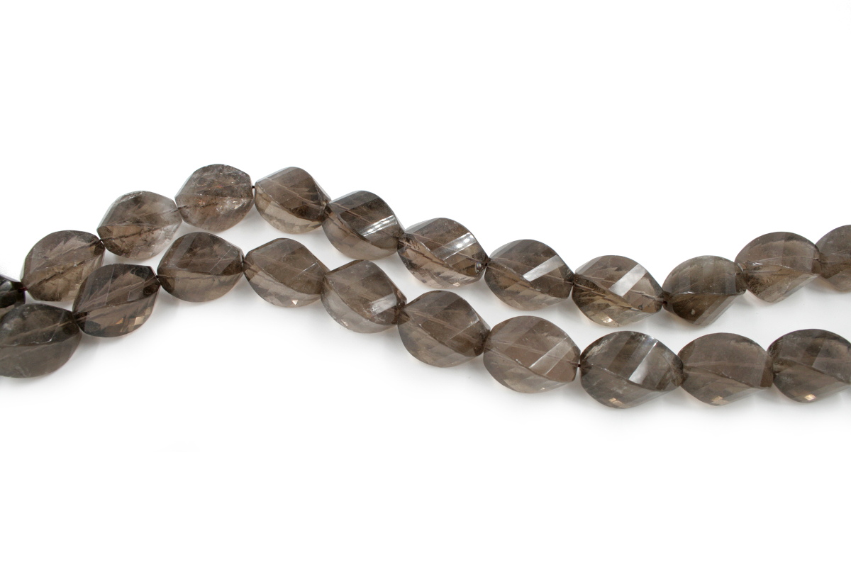 Smoky Quartz strands faceted twist olive shape size 30x20mm